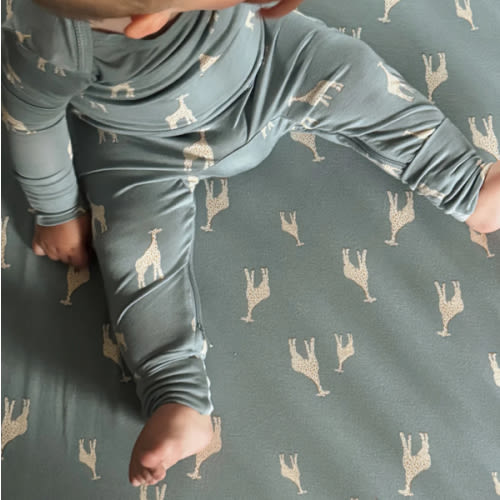 Giraffe Moss Sage Convertible Footie Pajamas | günamüna