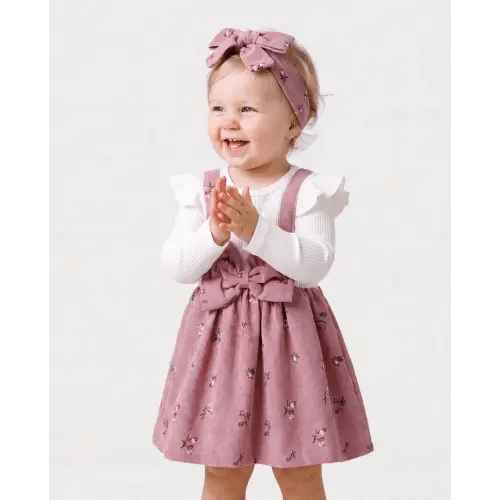 2pcs Baby Girl Floral Print Combo Dress with Headband Set ColorBlock