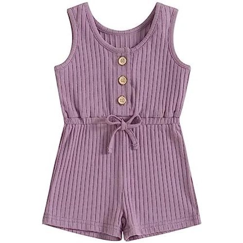 TheFound Toddler Baby Girl Summer Romper Ribbed Clothes Infant Baby Jumpsuit Button Down Rompers Clothing 0-5T