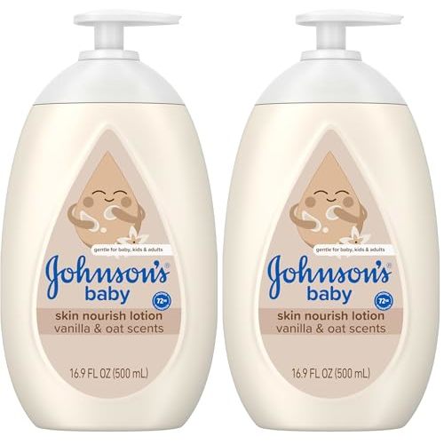 Johnson's Skin Nourishing Baby Lotion, Vanilla & Oat Scents, Hypoallergenic Baby Body Lotion for 72 Hour Hydration Until Baby's Next Bath Moisturizes & Protects from Dryness, 16.9 fl. oz (Pack of 2)