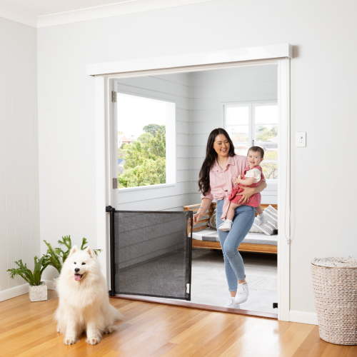 Perma Child Safety 71 in. Wide x 33 in. Tall Black Retractable Baby Gate