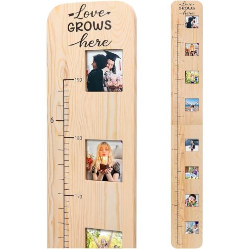 Garybank Solid Wood Growth Chart for Kids with Picture Frames, Height Measurement Ruler Milestone Markers, Foldable Kids Height Wall Chart, Christmas Keepsake Gift for Toddler Boy Girl Room Wall Decor