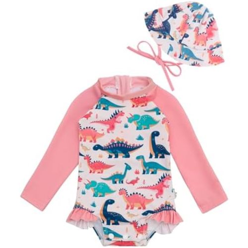 babygoal Baby Girls Long Sleeve One Piece Rash Guard Swimsuit with Zipper, UPF 50+ Sun Protection