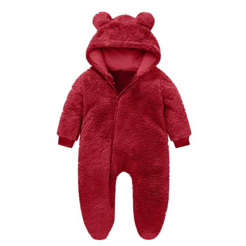ZyeKqe Winter Baby Clothes Keep Warm Fleece Thick Onesie Cute Ear Hooded Jumpsuits Newborn Boys Girls Romper Kids Coats Jackets(0-3 Months,Red)