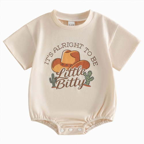 Baby Onesies Boy Newborn Baby Short Sleeve Western Romper Birthday Outfits Summer Casual Round Neck Cowboy Hat Print Bodysuit