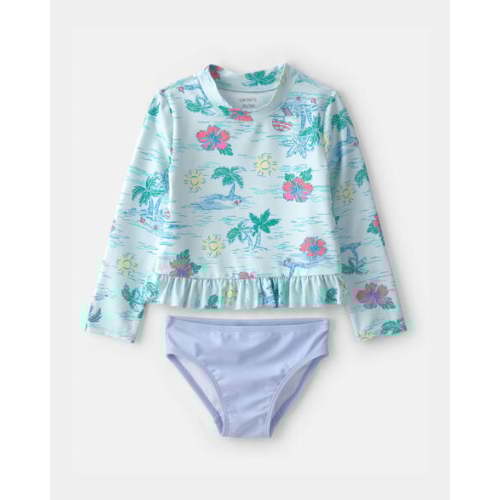 Toddler Girl 2-Piece Tropical Beach Rashguard Swimsuit Set - Blue/Purple | Carter's