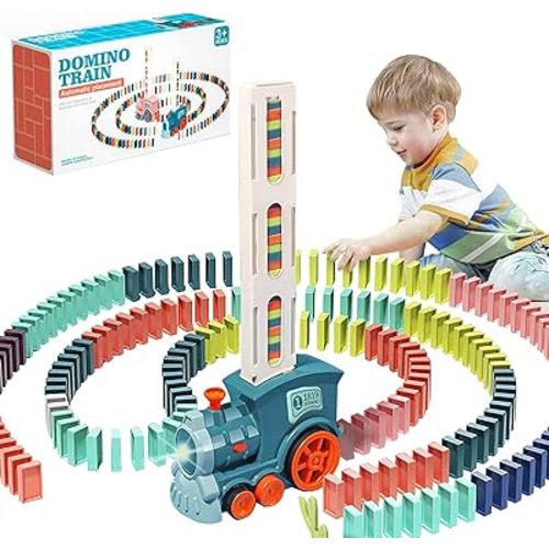B-Qtech Domino Train Toy Set for Kids - 80pcs, Domino Blocks Set Building and Stacking Toy Creative Kids Games Gift Dominoes for Boys Girls Ages 3-8