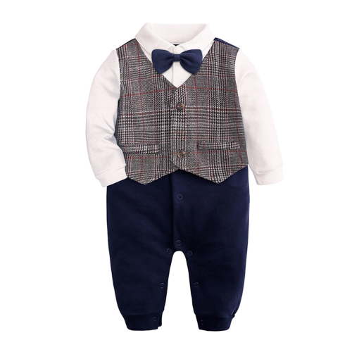 UAMVSH Baby Boy Romper Suits Newborn Infant Bow Tie Long Sleeve Onesies Cute Vest Collared Jumpsuit Wedding Outfit 0-24Months