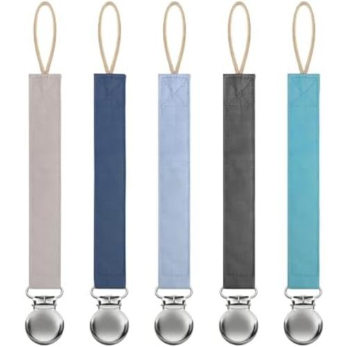 Linen Pacifier Clip for Baby Girls & Boys, 5 Pack Binky Clips