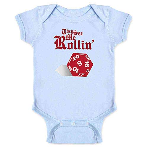 Pop Threads They See Me Rollin D20 Funny RPG Infant Baby Boy Girl Bodysuit