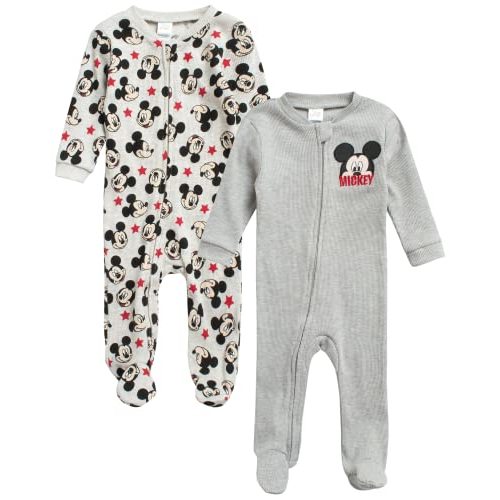 Disney Baby Boys' Mickey Mouse Romper - 2 Pack Sleep n' Play Footed Coveralls (0-9M)