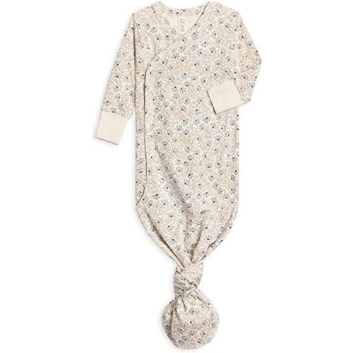 Colored Organics Baby 100% Organic Cotton Newborn Knotted Gown - Infant Indy Kimono Wrap Front Tie Knot with Mitten Cuffs
