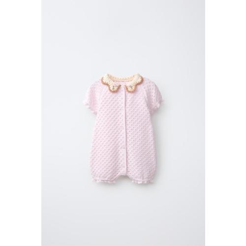CROCHET COLLAR SHORT JUMPSUIT - Light pink | ZARA United States