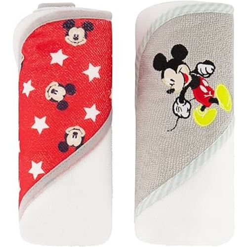 Disney Cudlie Baby Boy Mickey Mouse 2 Pack Rolled/Carded Hooded Towels in Little Stars Print