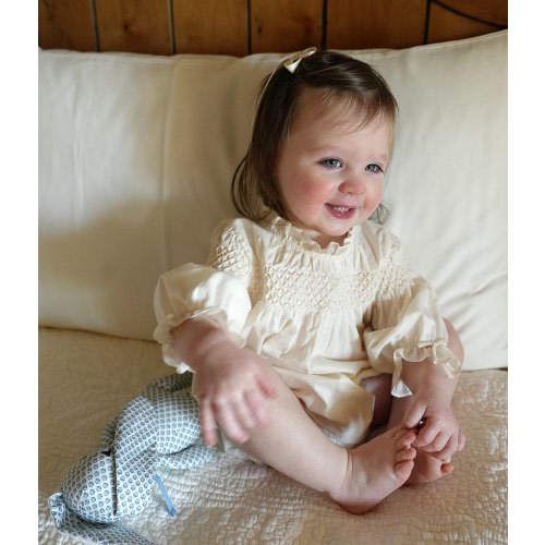 Edgehill Collection x Megan Karp Baby Girls Daphne Honeycomb Smocked Ruffle Detail Bubble Romper