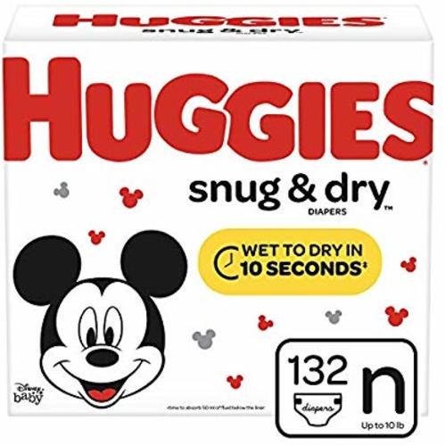 Huggies Snug & Dry Diapers, Size Newborn (up to 10 lb.), 132 Ct, Giga Jr Pack (Packaging May Vary) - Newborn (132 Count)