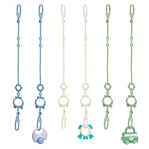 Toy Straps for Baby, 6pcs Adjustable Toy Holder for Stroller Accessories, Silicone Baby Tether Pacifier Clip, No Throw Baby Travel Essential Leash for High Chair, Car Seat, Baby Toy Clips