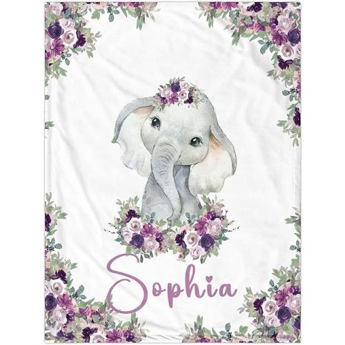 Custom Baby Blankets for Girls Boys, Personalized Baby Blanket with Name, Super Soft Personalized Gifts Elephant Blanket for Kids Babys Newborn, Customized Baby Name Blankets for Birthday
