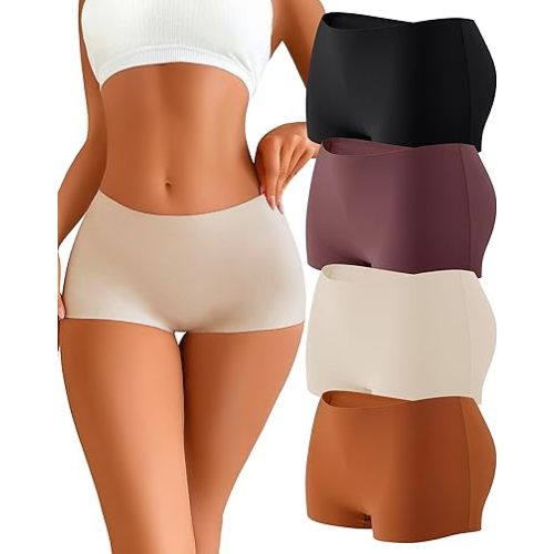 CUTE BYTE Womens Seamless Boy Shorts Underwear Soft Stretch No Show Boxer Shorts Briefs Panties for Ladies 4 Packs