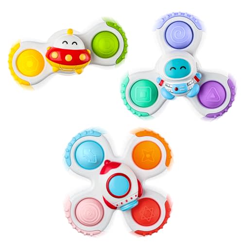 ALASOU 3PCS Pop Suction Cup Spinner Toys for 1 Year Old Boy Girl|Novelty Spinning Tops Toddler Stocking Stuffers|Baby Bath Toy for Kids Ages 1-3|1 Year Old Boy Christmas Birthday Gift for Infant