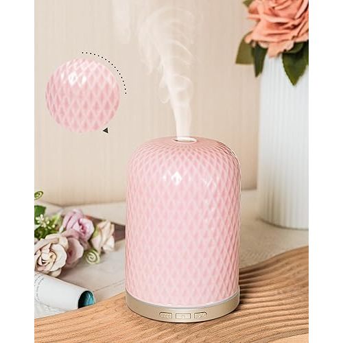 Essential Oil Diffusers,Diffusers for Essential Oils Large Room,120ML Ceramic Diffuser with USB Cable, Warm Ambient Light, Aromatherapy Diffuser Home Decor, Gift Choice, Pink