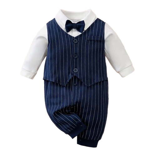 WIBACKER 0-18M Newborn Baby Boys Gentleman Romper Infant One Piece Long Sleeve Bowtie Outfit Formal Wear Tuxedo Suit