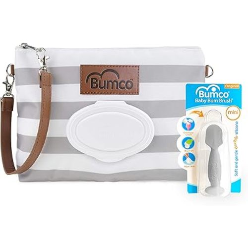 Bumco Diaper Clutch Bag and Mini Cream Spatula - Baby Travel Essentials, Small Bag with Wipes Dispenser, BPA-Free Butt Spatula, Mini Cream Applicator with Case
