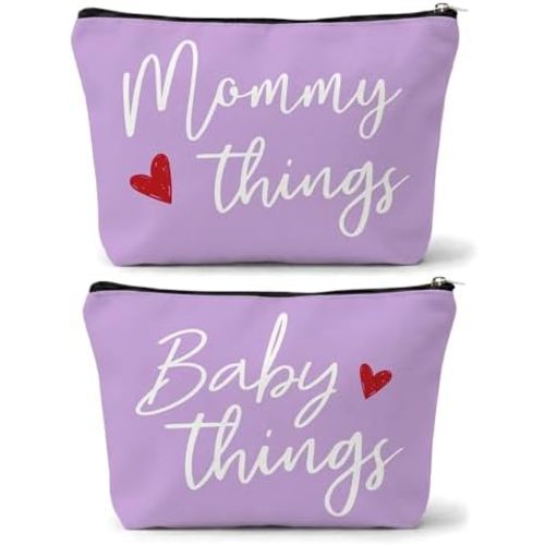 Mommy and Baby Matching Pouch Set, Mommy Things and Baby Things Bags, Gifts for New Moms Expecting Moms, Matching Travel Cases, Purple Set of 2