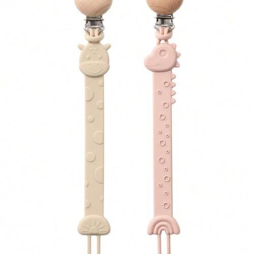 2pcs Baby Silicone Pacifier Clips, Dinosaur & Giraffe Pattern, Anti-Drop Pacifier Clips, Teething Toys Clips, Baby Supplies, Newborn Gift | SHEIN USA