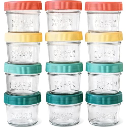 Mason Bottle 4oz Breast Milk Storage Jars (12-Pack) – Reusable Glass Baby Food Containers with Lid for Baby Formula & Breastmilk – Airtight, Stackable, Freezable