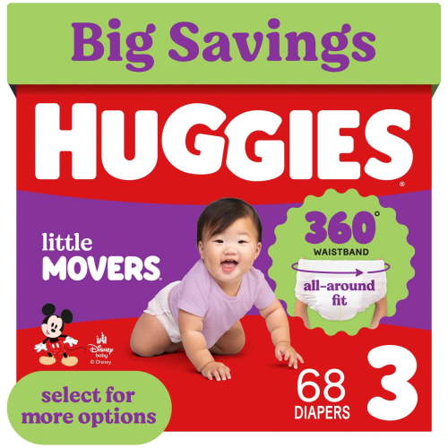 Huggies Little Movers 360° Pull On Diapers with 360° Waistband, Size 3 (16-28 lbs), 68 Count (Select for More)