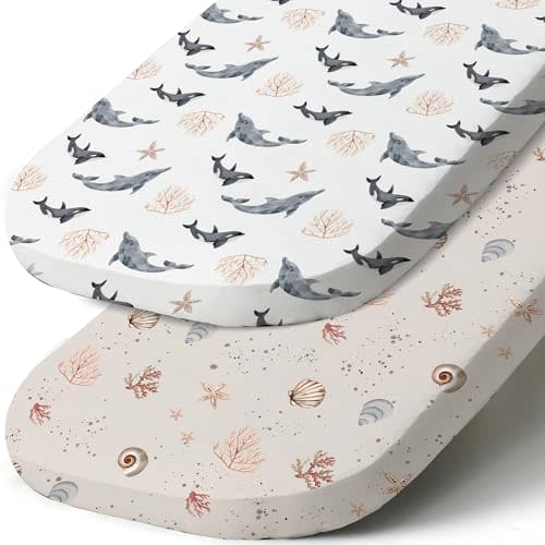 Stretch Fitted Bassinet Sheet Set BROLEX 2 Pack Cradle Sheets for Bassinet Pad/Mattress,Unisex Boys Girls,Ultra Soft,Dolphins Shells