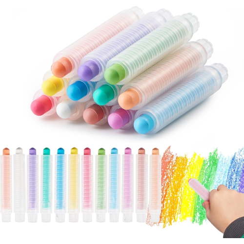 Joyfy Dustless Chalk for Kids, 12 PCS Colored Chalk with Holder, Art Tool for Sidewalk Blackboard Drawing Writing