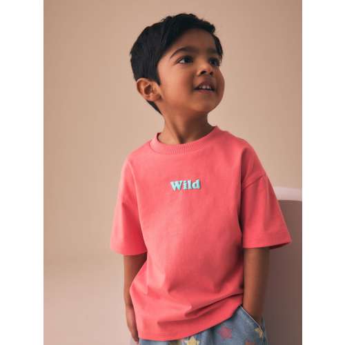 Coral Pink Wild Slogan Short Sleeve Small Graphic T-Shirt (3mths-7yrs)