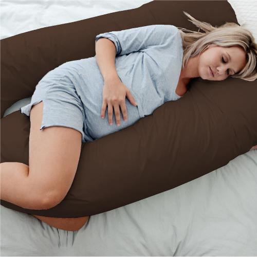 Woolcomfort Maternity Nursing Sleeping Body Pillow with Pillowcase - Chocolate
