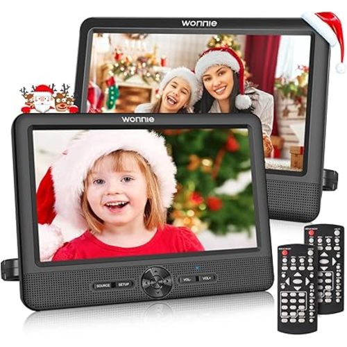 WONNIE 10 Inch Car DVD Players, Portable DVD Player Dual Screen Play Two Different or The Same Movie with 2 Headrest Mount, 5H Rechargeable Battery, Last Memory, AV Out/in, Support USB/SD/Sync TV