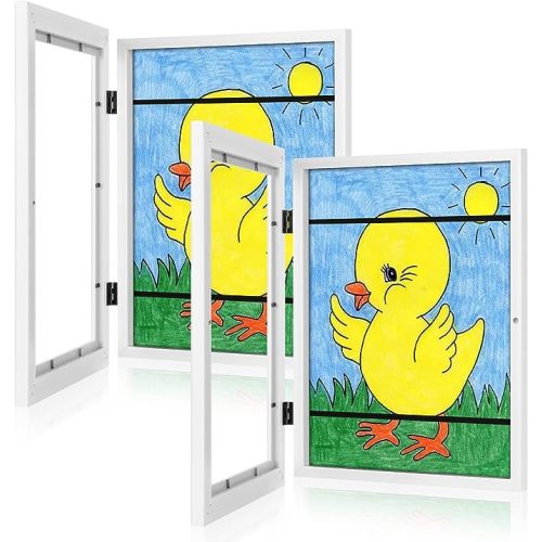 [2-Pack] Kids Art Frames, 8.5x11 Front Opening Kids Artwork Frames Changeable, White Artwork Display Storage Frame for Wall, Holds 50 Pcs, for 3D Picture, Crafts, Hanging Art, Portfolio