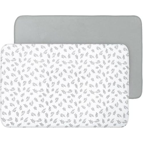 Biloban Mini Crib Sheets Fitted, 2 Pack Mini Crib Sheet Fits for Mini Crib Mattress, Neutral Mini Crib Sheets for Baby Boys and Girl, Grey, 38”X 24”