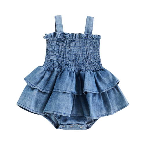 Baby Girls Denim Romper Infant Sleeveless Suspender Pleated One-piece Dress Jumpsuit Summer Clothes Outfit