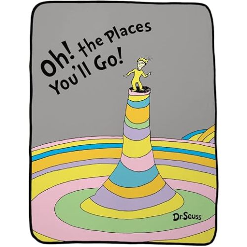 Franco Collectibles Dr. Seuss “ Oh The Places You’ll go” Bedding Super Soft Micro Raschel Throw, 46 in x 60 in, (Official Licensed Product)