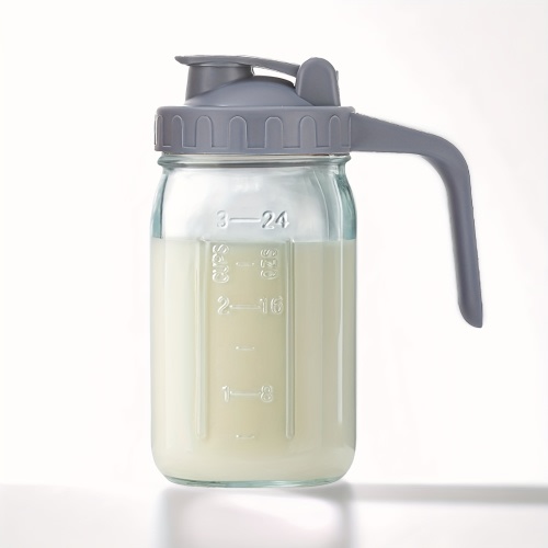 1 Gray Package, 32Oz Glass Pitcher with Lid And V-Shaped Pour Spout - 1 Quart Breastmilk Pitcher Double Leak Proof, Creamer Container for Sun Tea, Juice, Cold Brew Coffee, Breastmilk Storage Container Bottle