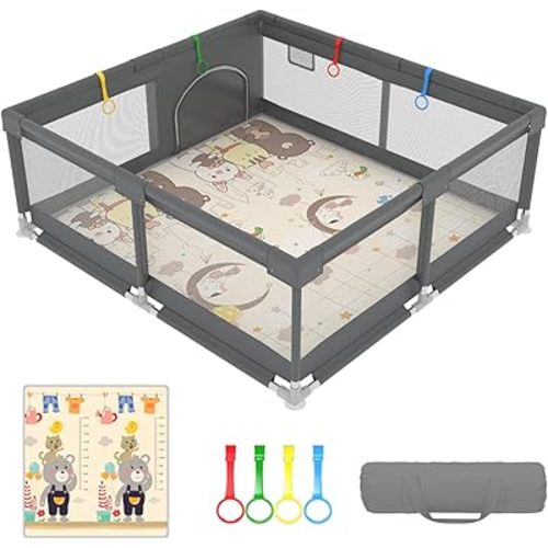Baby Playpen with Mat 70x59x25.6 Inch Baby Play Yard Sturdy Toddler Play Pen Indoor Outdoor Safty Infant Playard Kids Play Pen with Baby Play Mat Activity Center