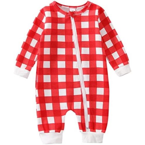 Mubineo Baby Girl Boy Christmas Romper Jumpsuit Long Sleeve Zipper Outfits Clothes
