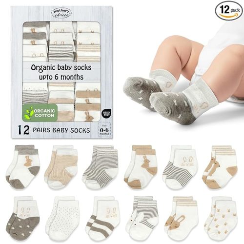 Mother's Choice Organic Cotton Baby Sock Shoes for Baby Girl and Boys 0-6 Months - 12 pairs Soft and Cozy Baby Socks, Gentle Newborn Socks, Perfect Infant Footwear for Comfort and Everyday Use