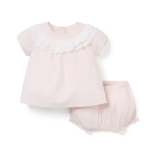 Baby Light Pink Gingham Baby Gingham Eyelet Collar Matching Set by Janie and Jack