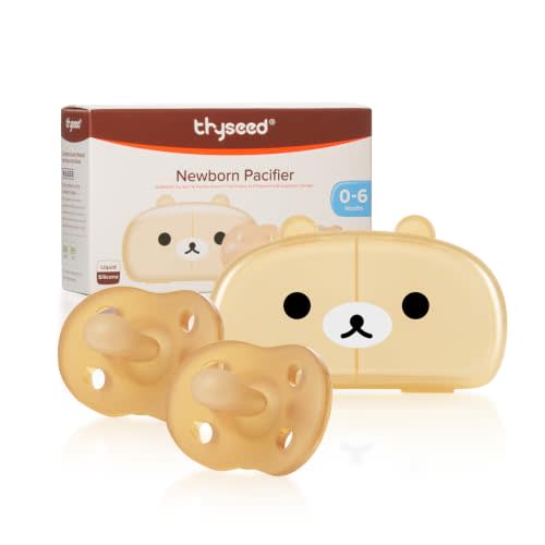 Thyseed Classic Newborn Pacifiers 100% Silicone Pacifers for Babies 0-6 Months, One-Piece Desigan, Orthodontic Pacifier, BPA-Free, 2 Pack