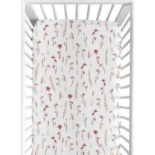 Sweet Jojo Designs Girl Baby Fitted Crib Sheet Watercolor Floral Garden Rose Pink and Taupe