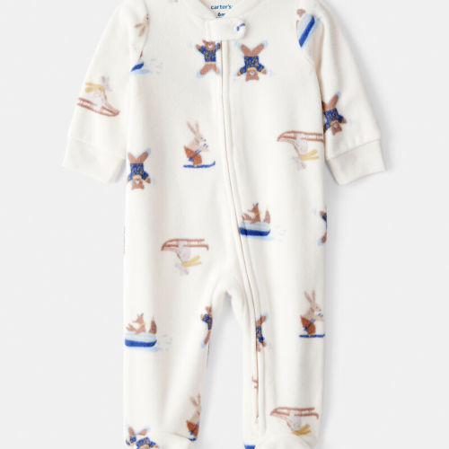 Cream Baby Boy Animal Ski Print Loose Fit Long-Sleeve Sleeper - Cream | Carter’s Oshkosh Canada