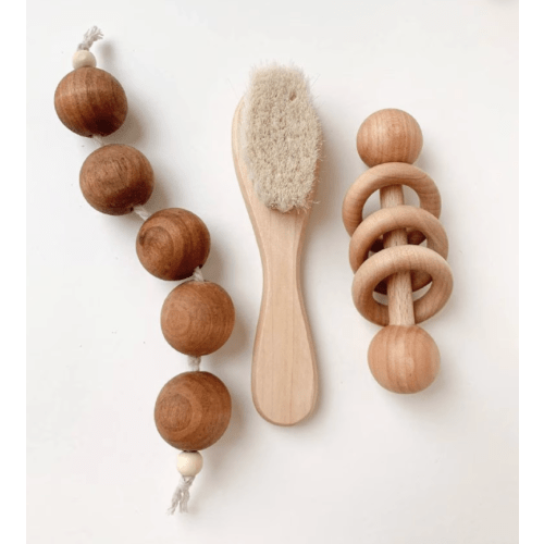Set of 3 Montessori Baby Montessori Infant Toys Wooden Toy Montessori wooden Toy Baby Shower Gift Set Brush