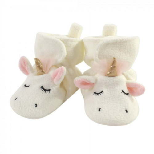 Hudson Baby Infant and Toddler Girl Cozy Fleece Booties, Modern Unicorn, 0-6 Months